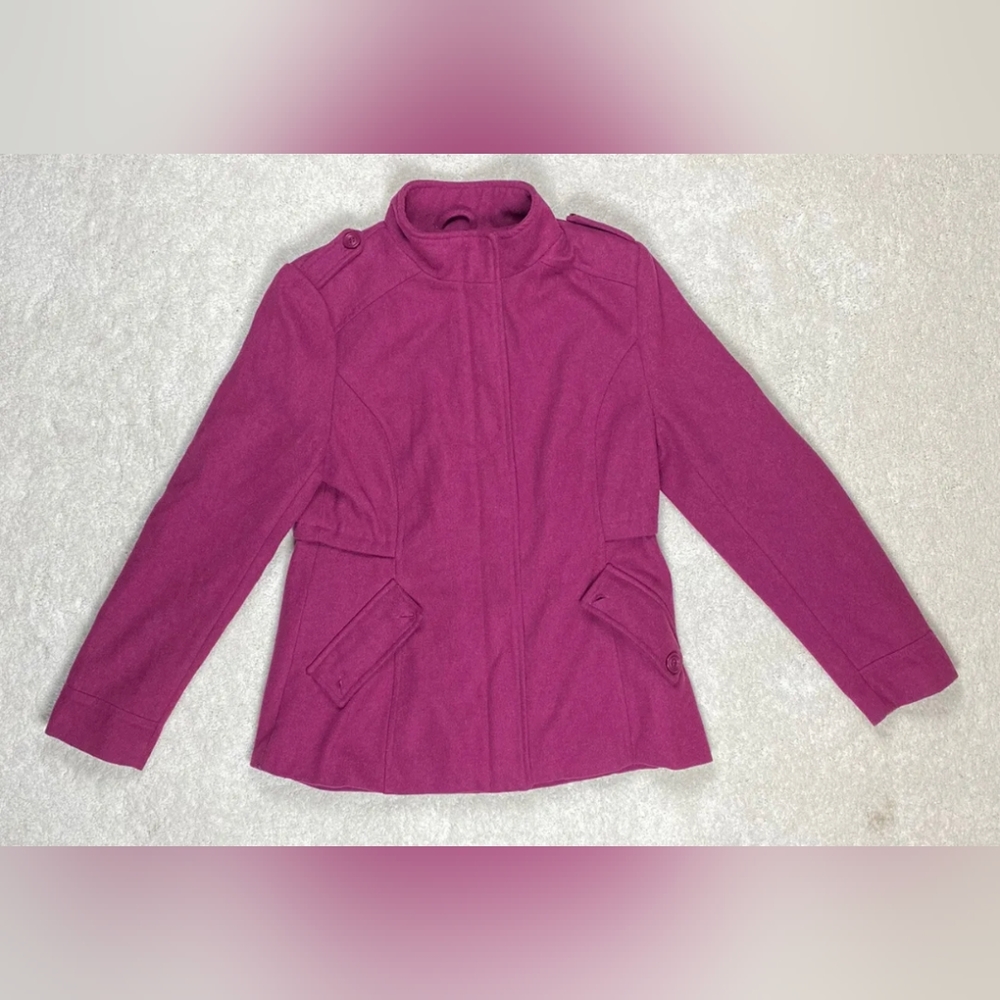 Raspberry Colored,Lined Jacket Button And Zip Clo… - image 1